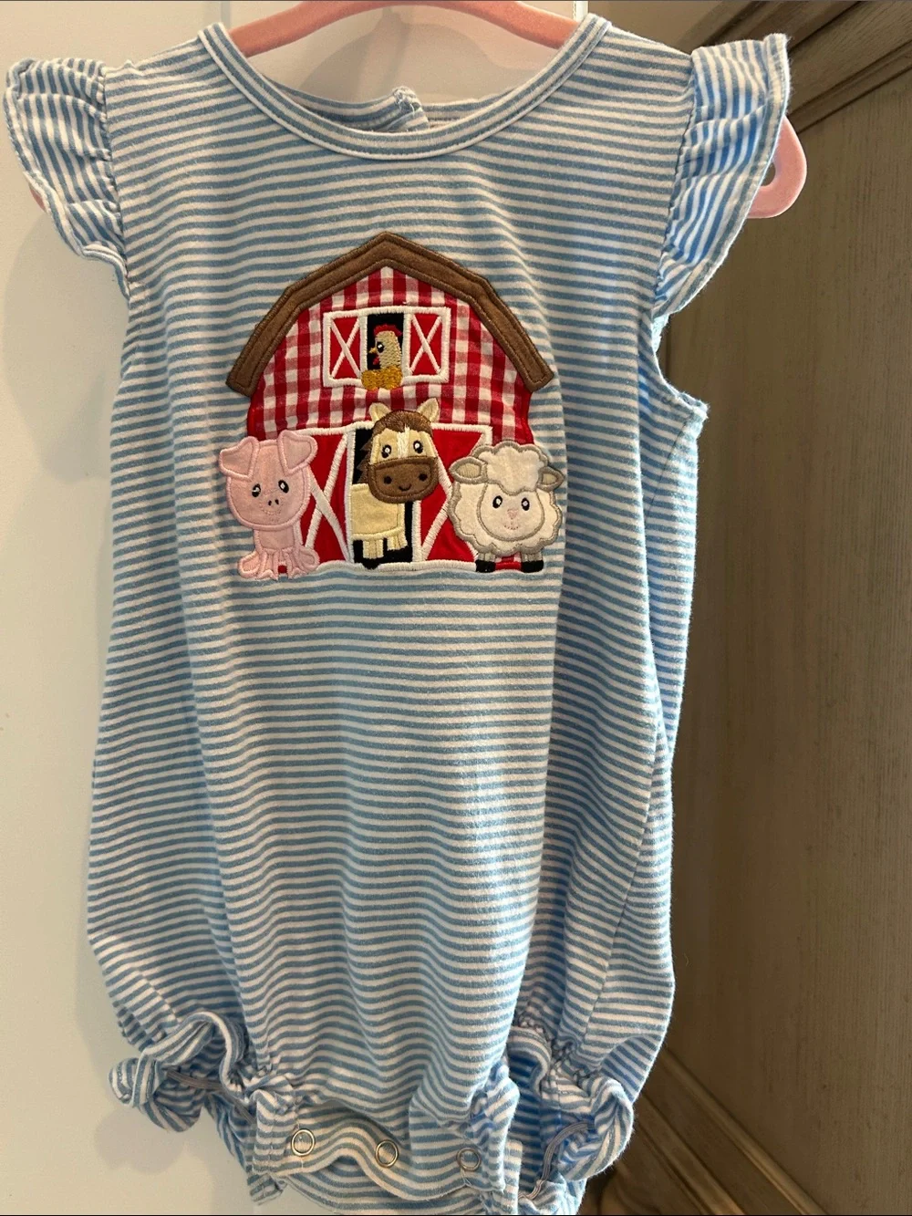 Stitchy Fish Blue & White Striped Baby Barn Appliqué Bubble
